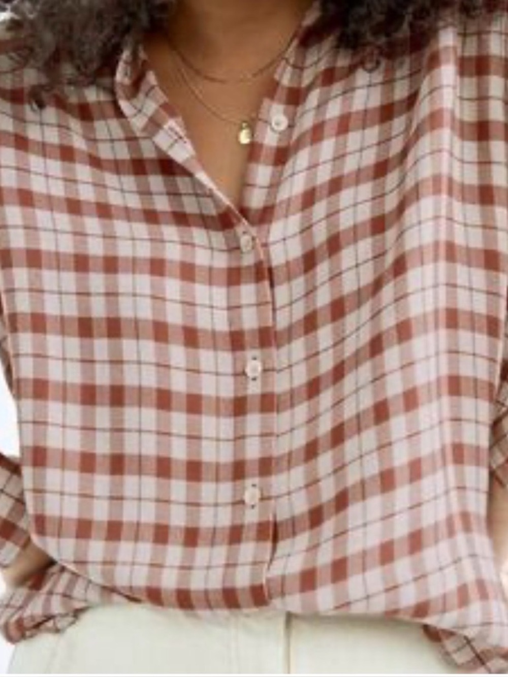 Wilfred Free Plaid Button Up Blouse Viscose Relaxed Fit Size Large